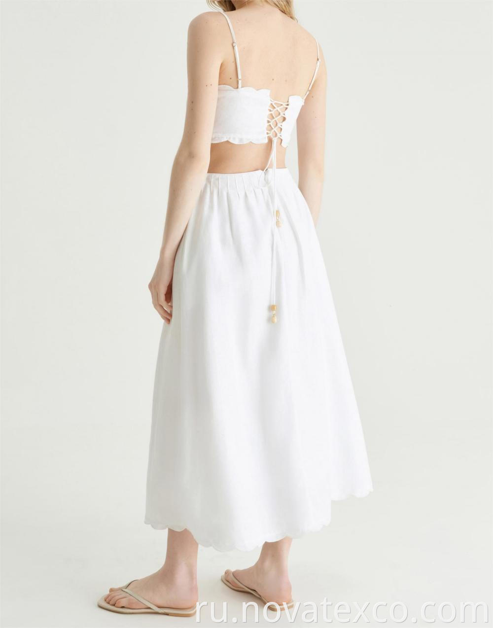 Open Back Tied Linen Suspender Skirt